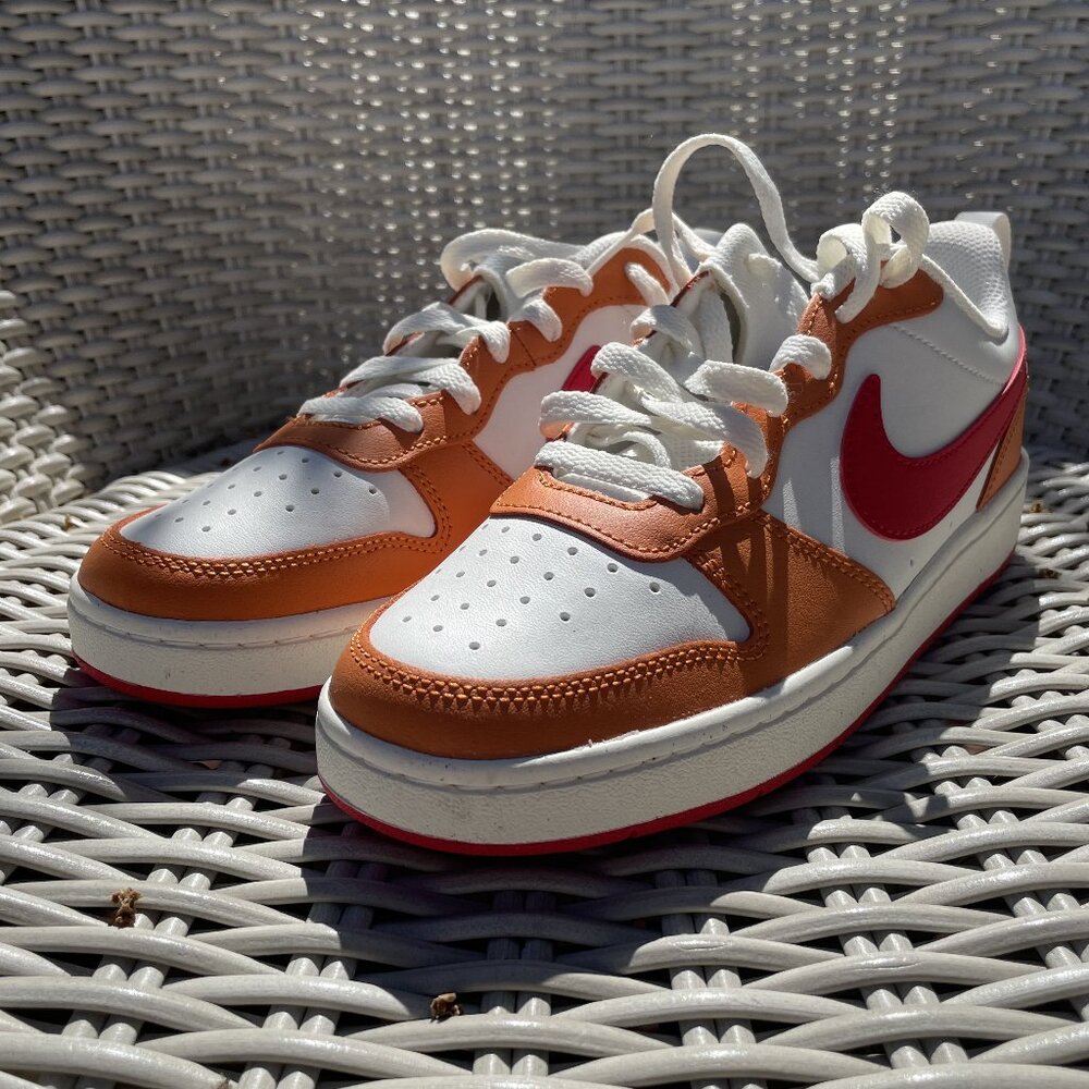 Like New Nike Court Borough Low 2 GS Sneakers Sail Hot Curry/Red - Boys 6Y
